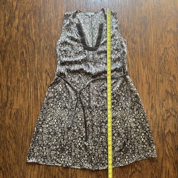 Sleeveless Silk Dress Gray Floral with Velvet Trim and Belt A Line Womens Size 6 - Picture 6 of 10